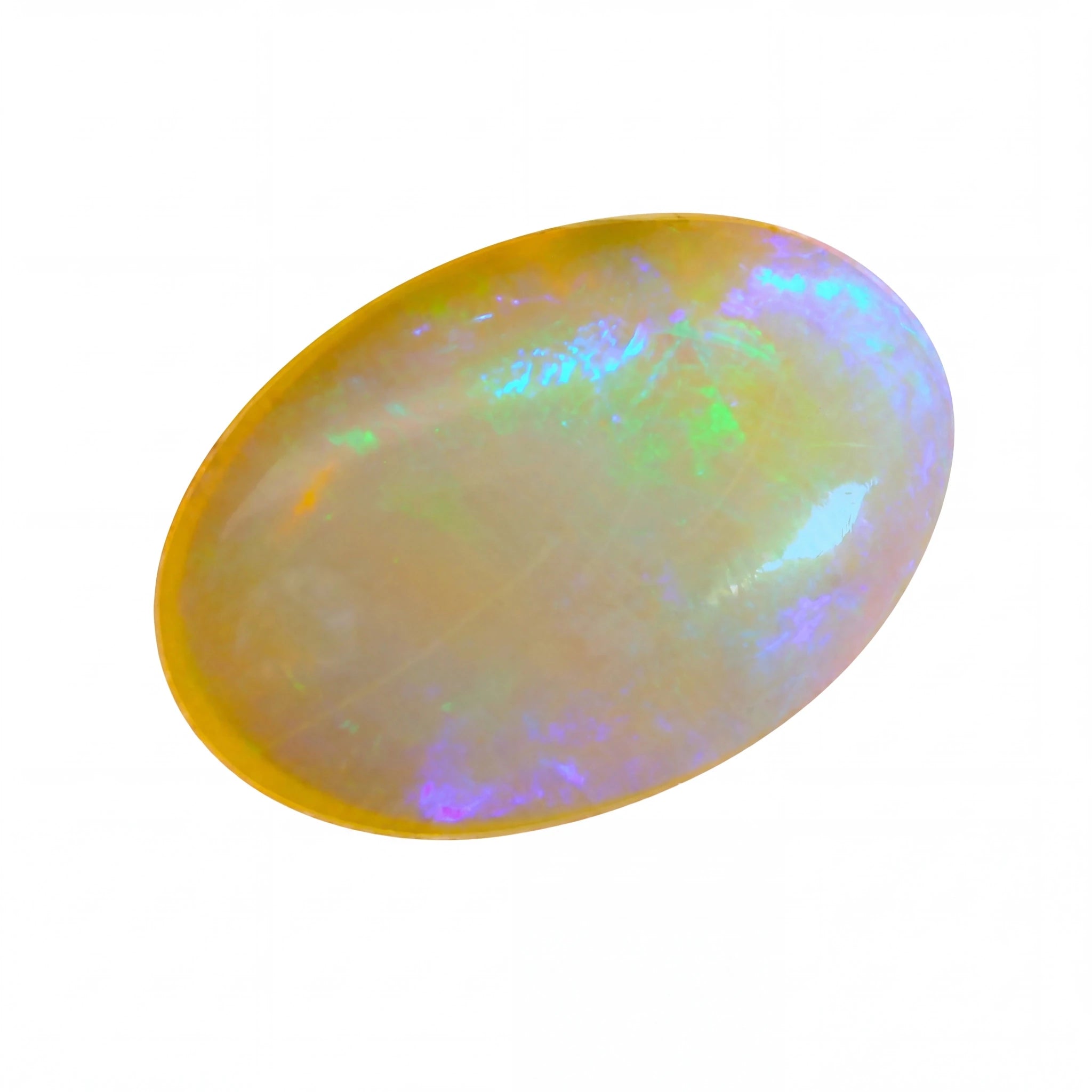Multicoloured opal stone on a white background