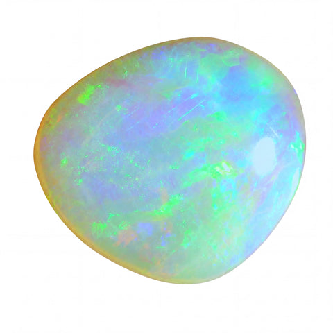 Multicoloured opal stone on a white background
