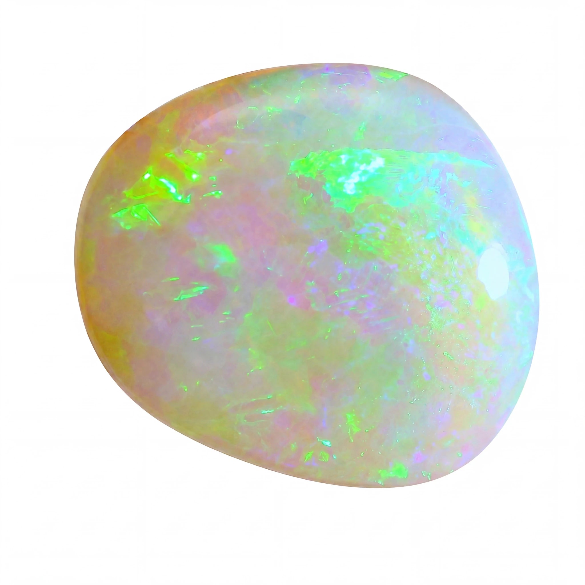 Multicoloured opal stone on a white background