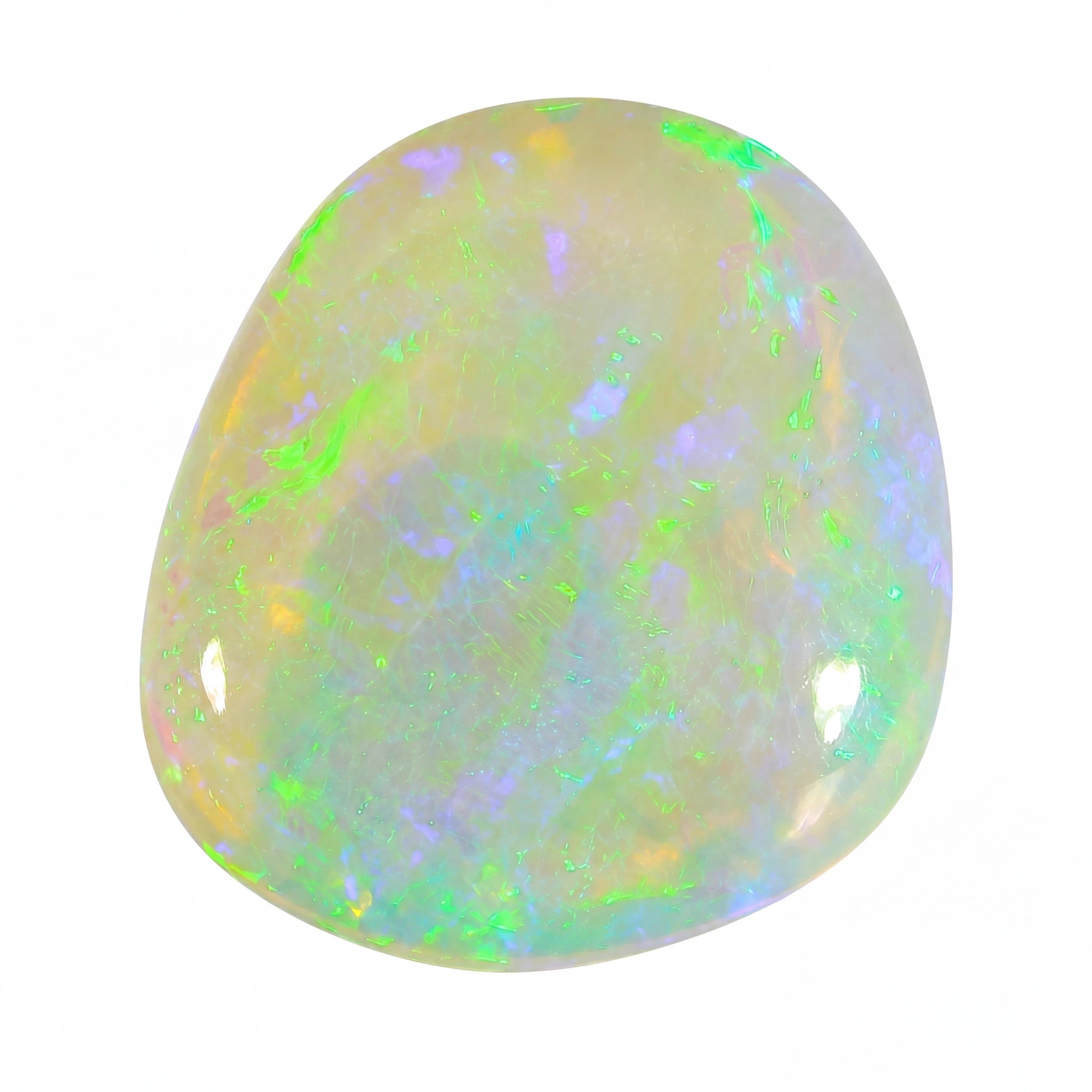 Multicoloured opal stone on a white background