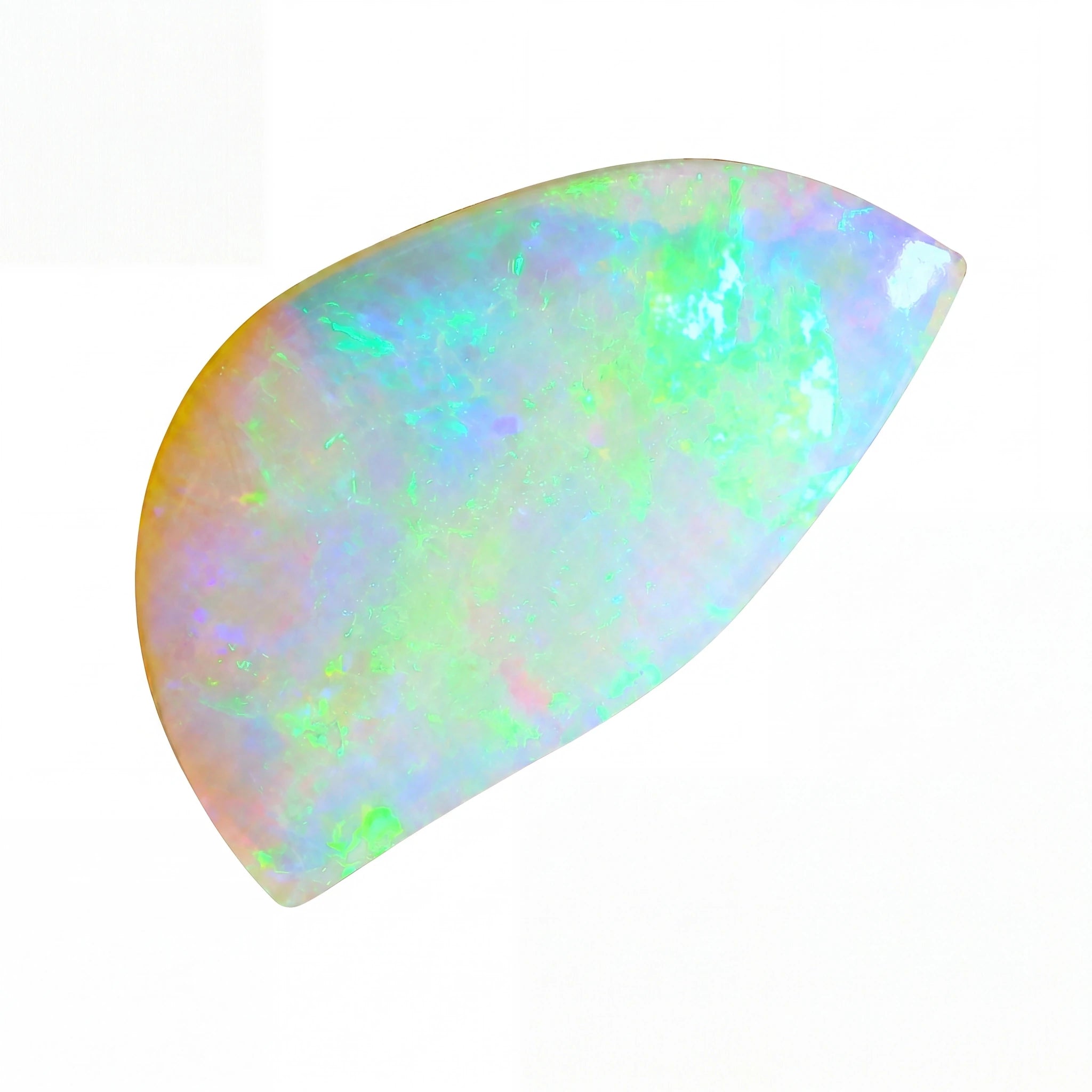 Multicoloured opal stone on a white background