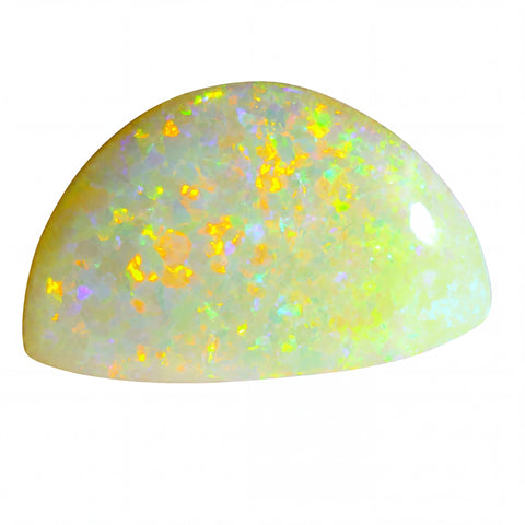 Opal stone with multicoloured speckles on a white background
