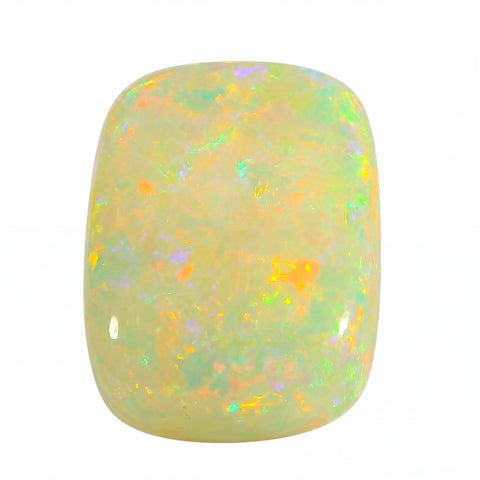 Opal stone with multicoloured speckles on a white background