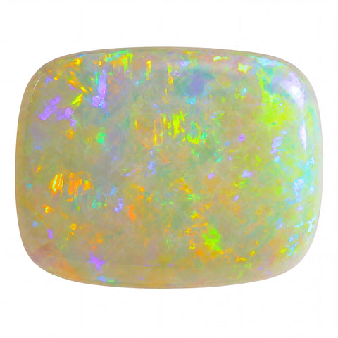 Multicoloured opal stone on a white background