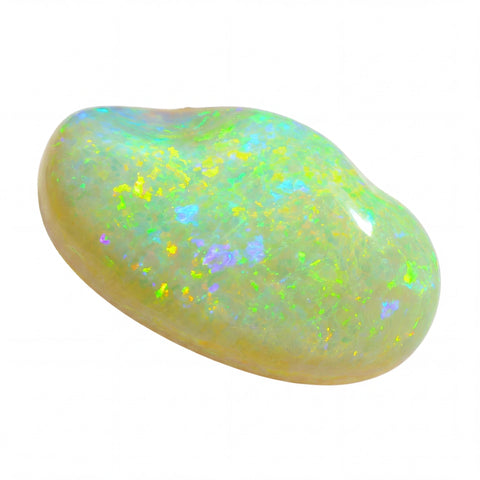 Opal stone with colourful fluorescence on a white background