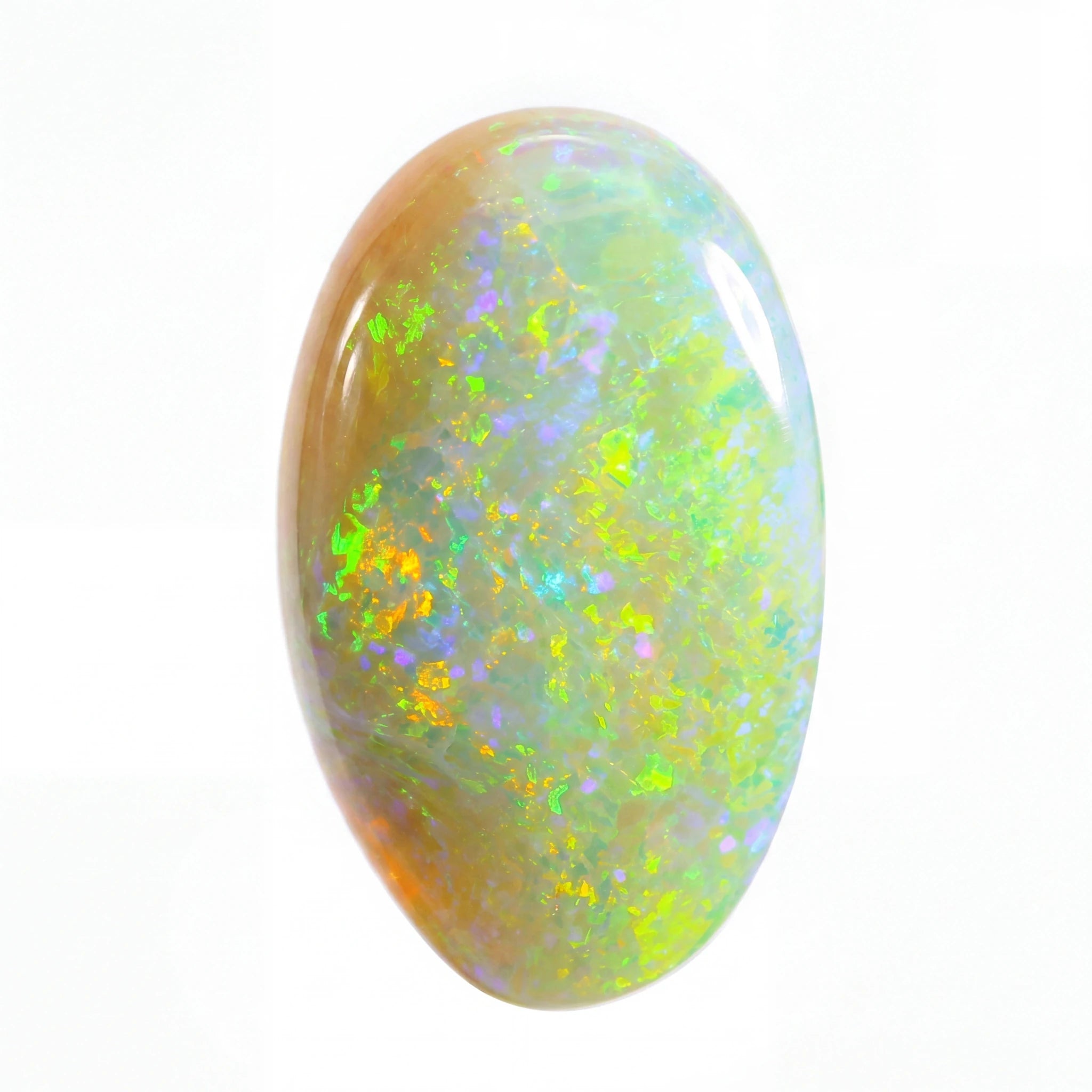 Multicoloured opal stone on a white background