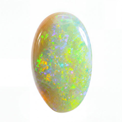 Multicoloured opal stone on a white background
