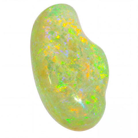 Opal stone with multicoloured fluorescence on a white background