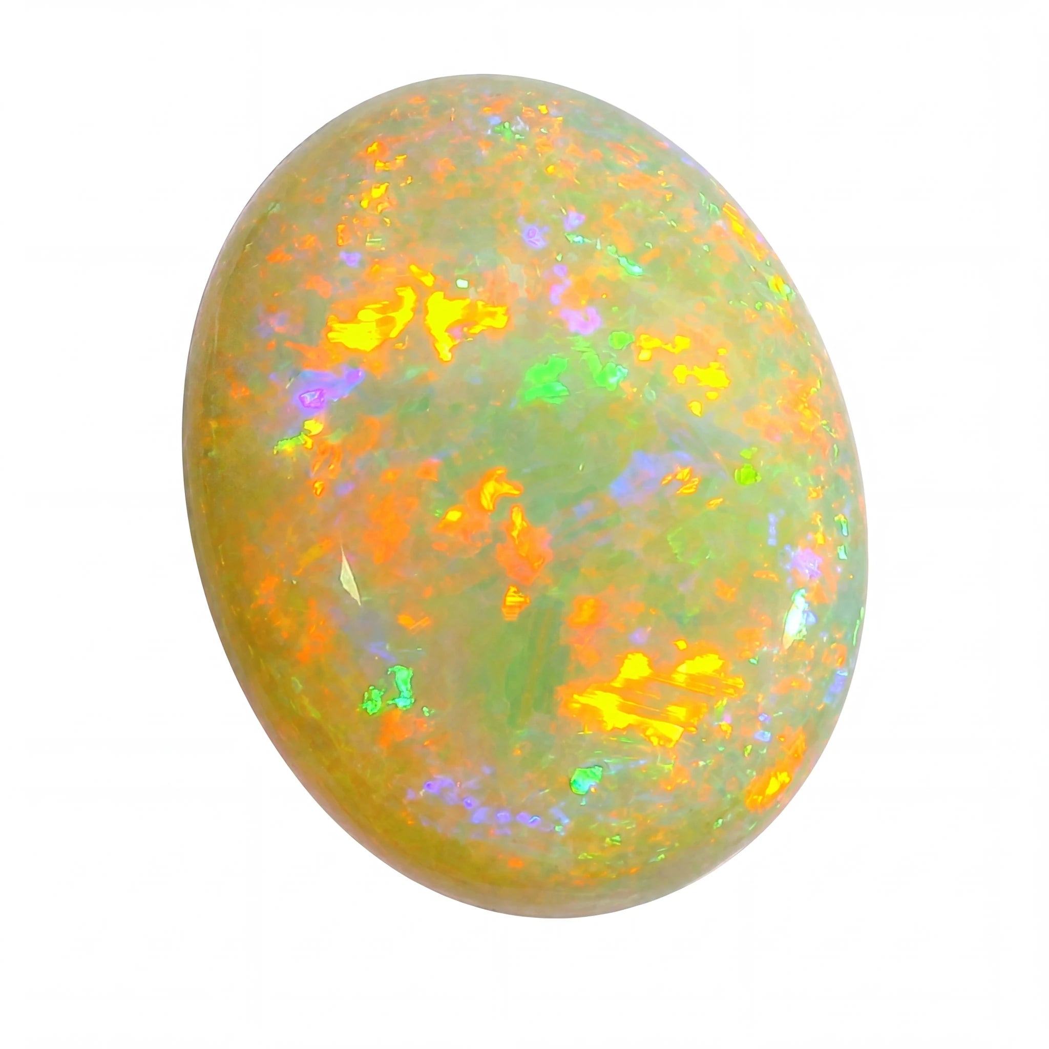 Multicoloured opal stone on a white background