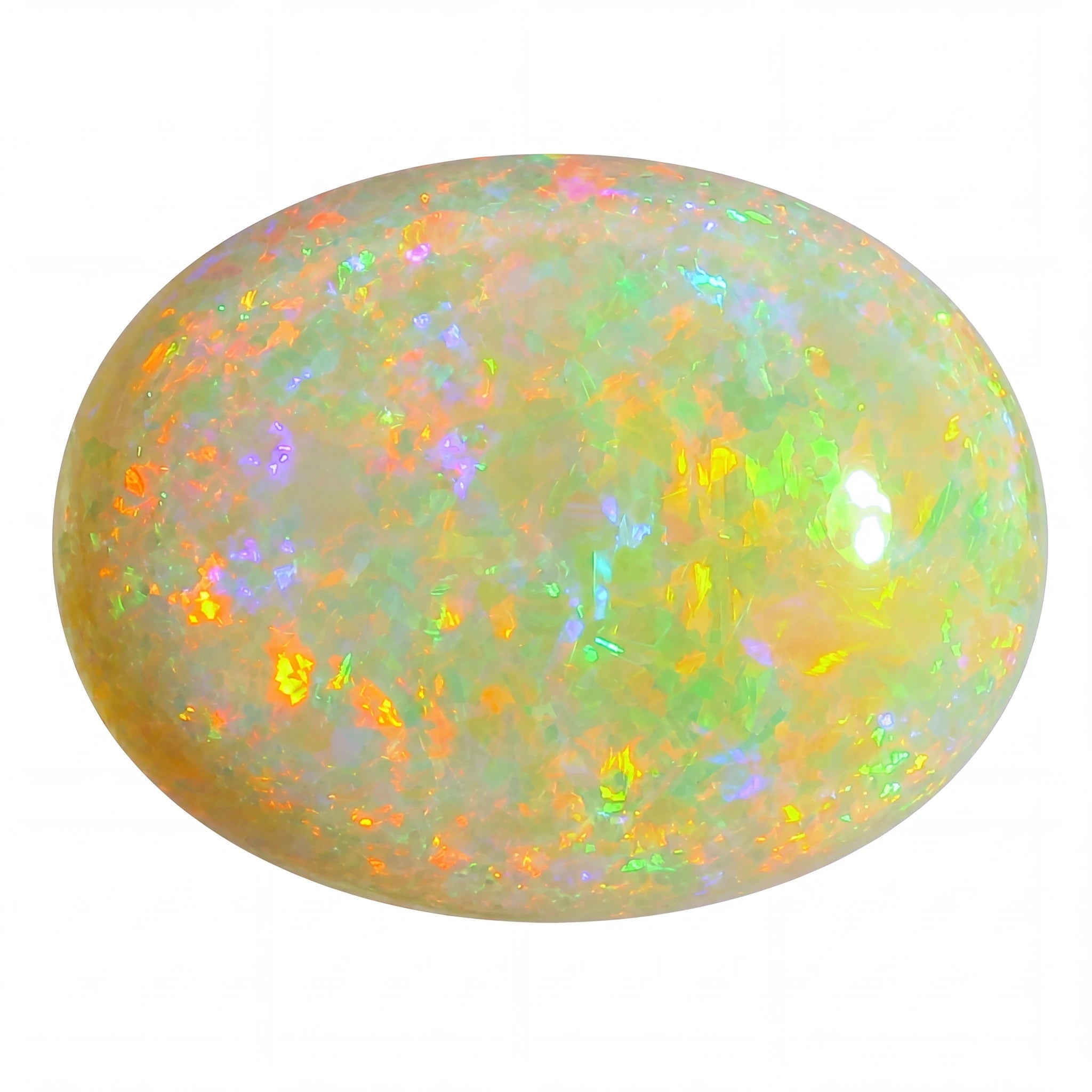Multicoloured opal stone on a white background