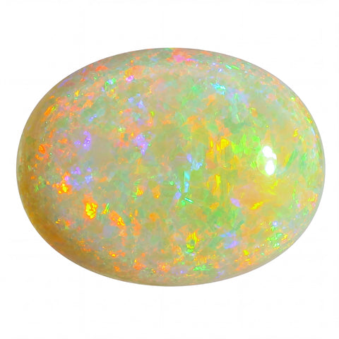 Multicoloured opal stone on a white background