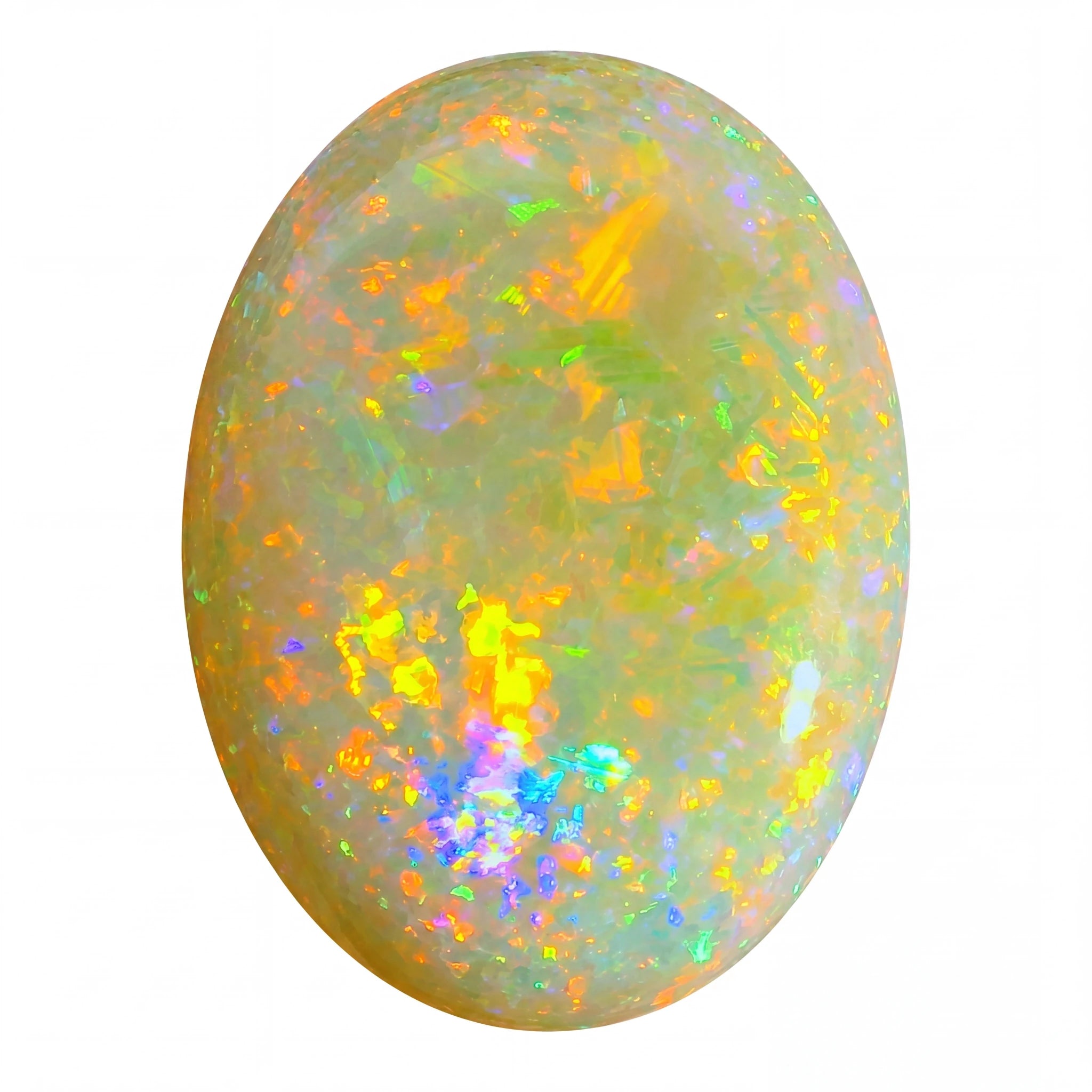 Multicoloured opal stone on a white background