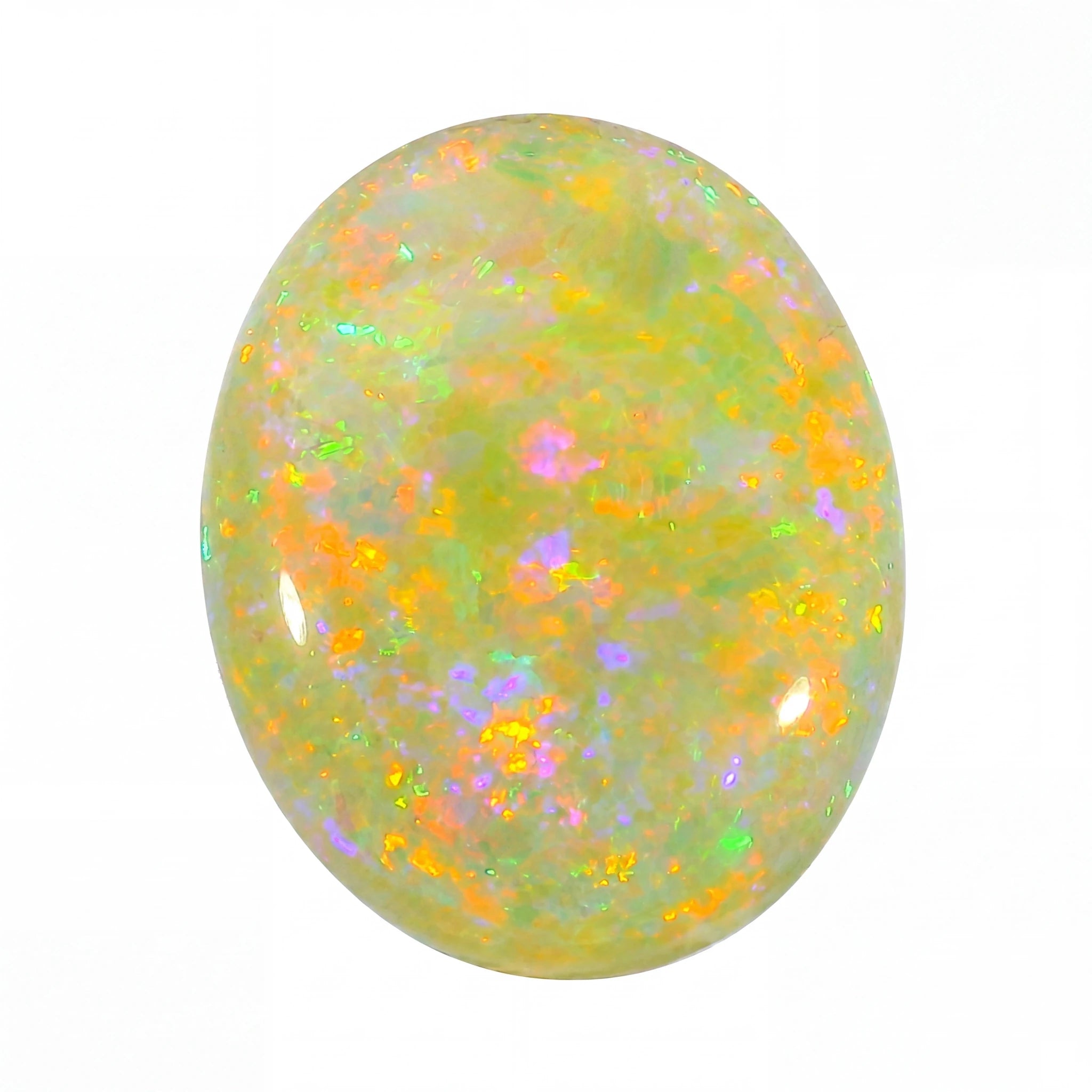 Multicoloured opal stone on a white background
