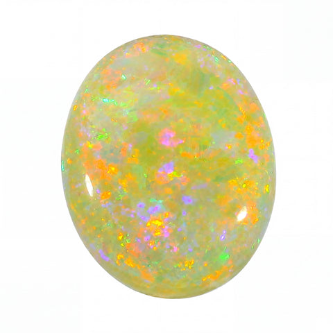 Multicoloured opal stone on a white background