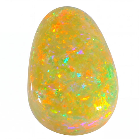 Opal stone with multicoloured fluorescence on a white background