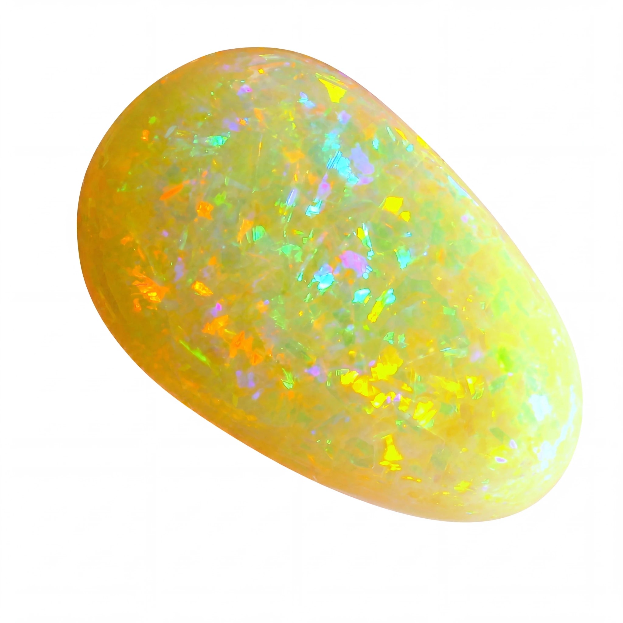 Colourful opal stone on a white background