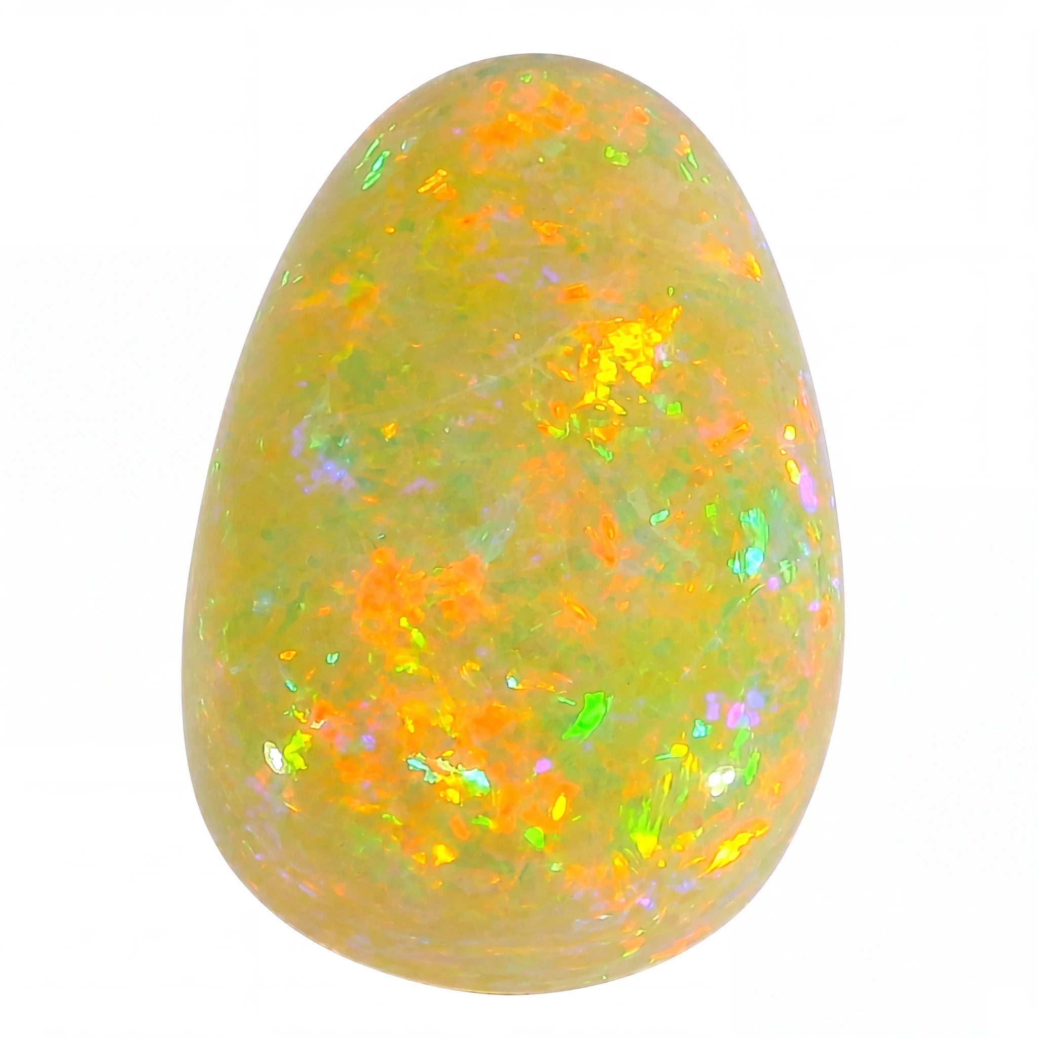 Opal stone with multicoloured fluorescence on a white background