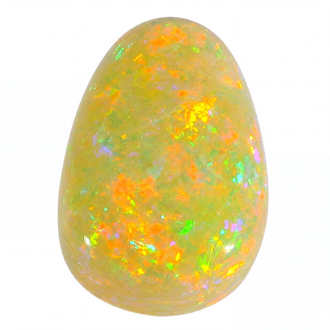 Opal stone with multicoloured fluorescence on a white background
