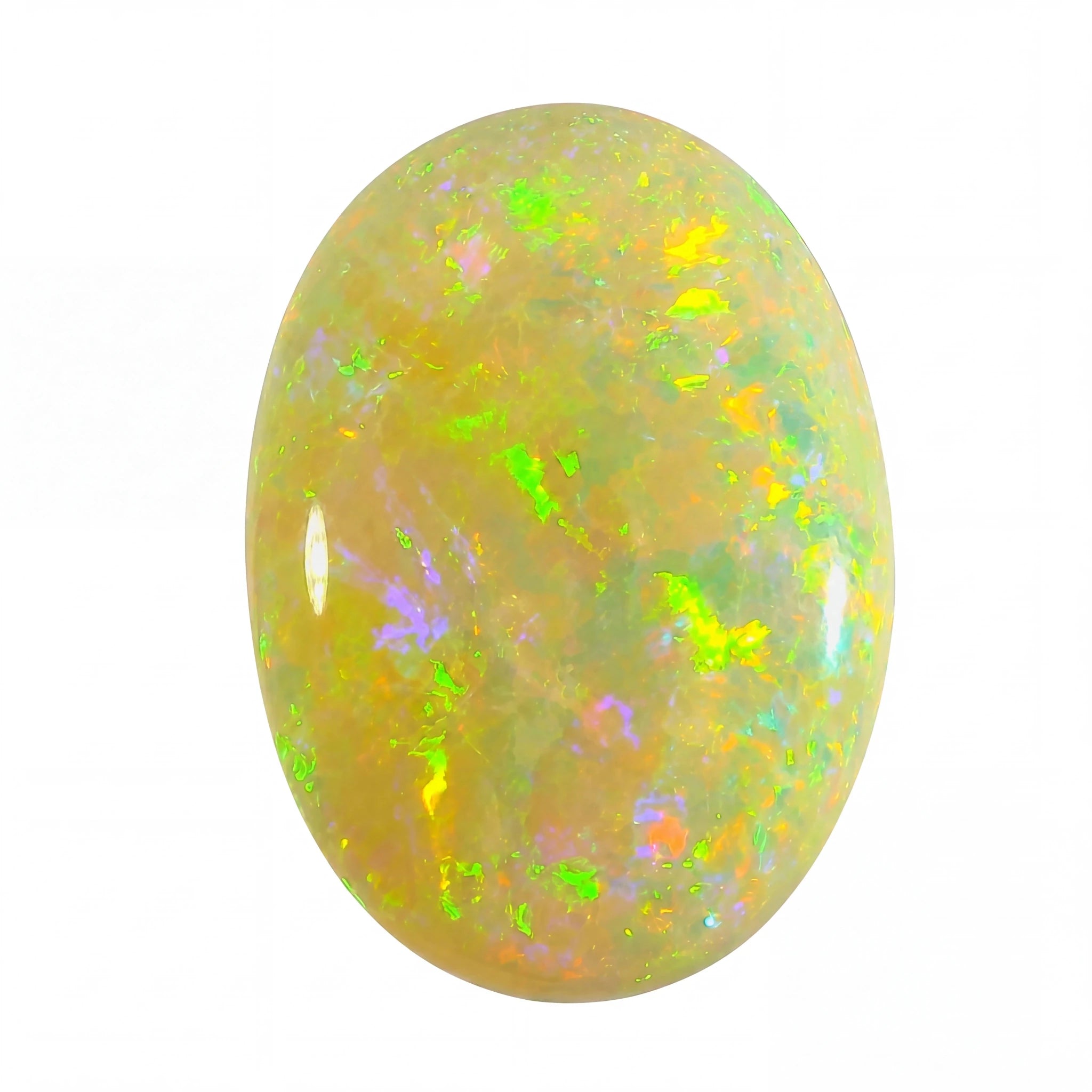 Multicoloured opal stone on a white background