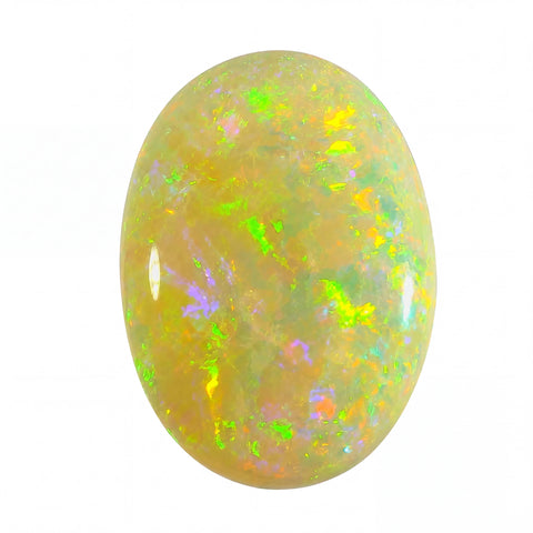 Multicoloured opal stone on a white background