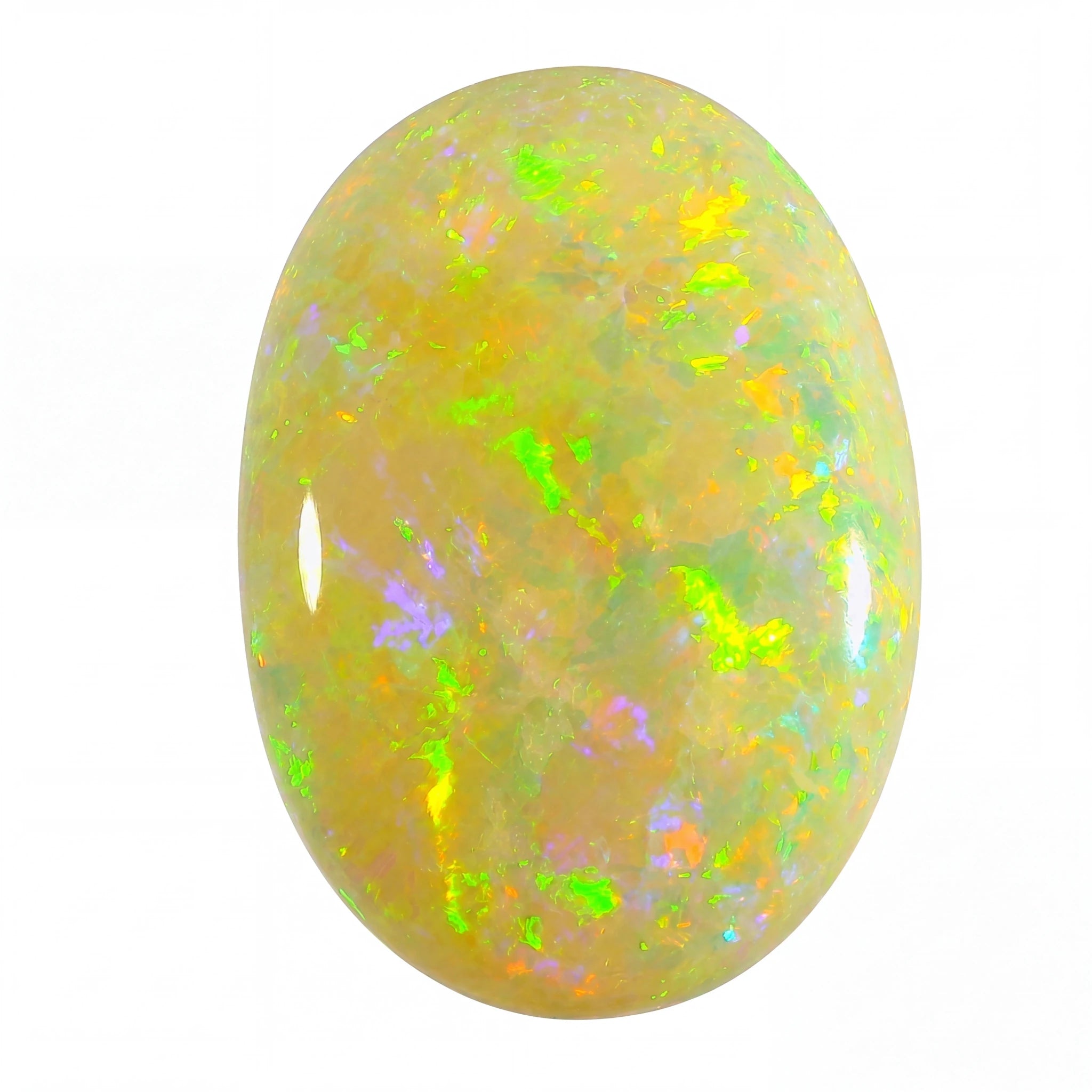 Colourful opal stone on a white background