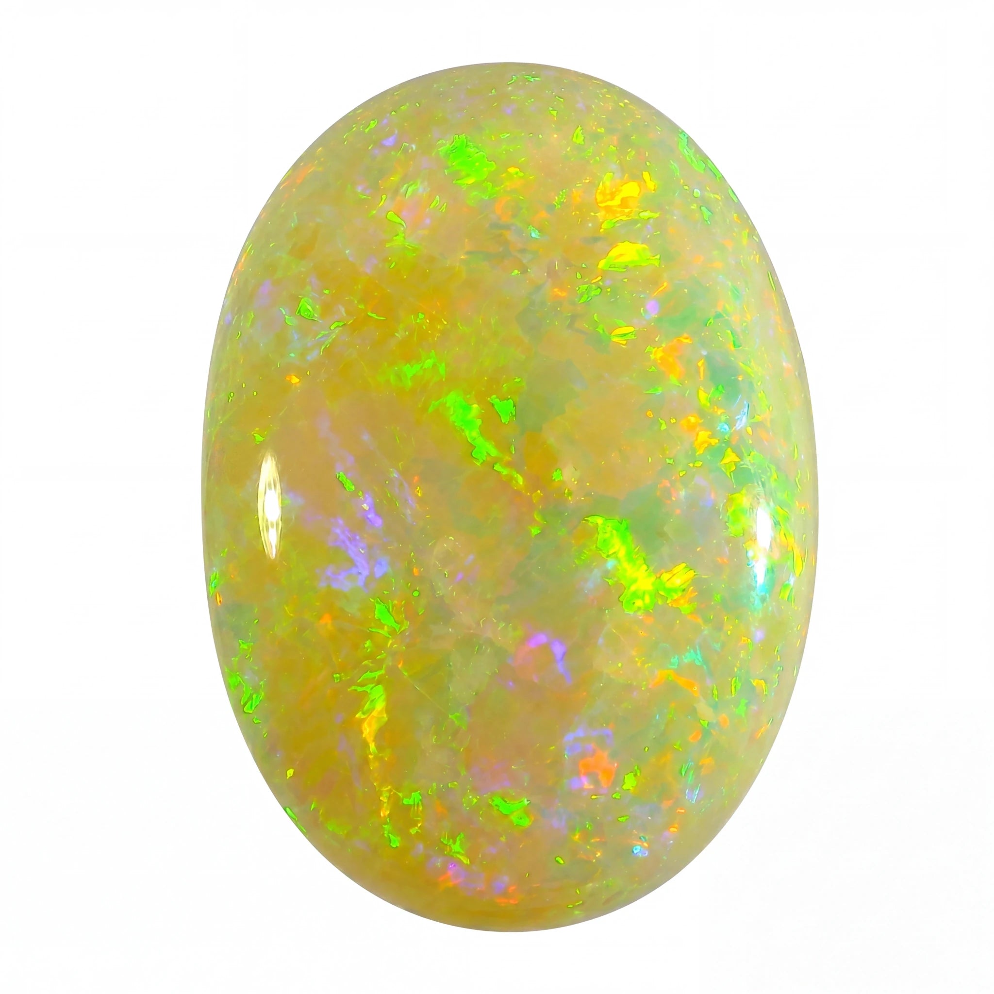 Colourful opal stone on a white background