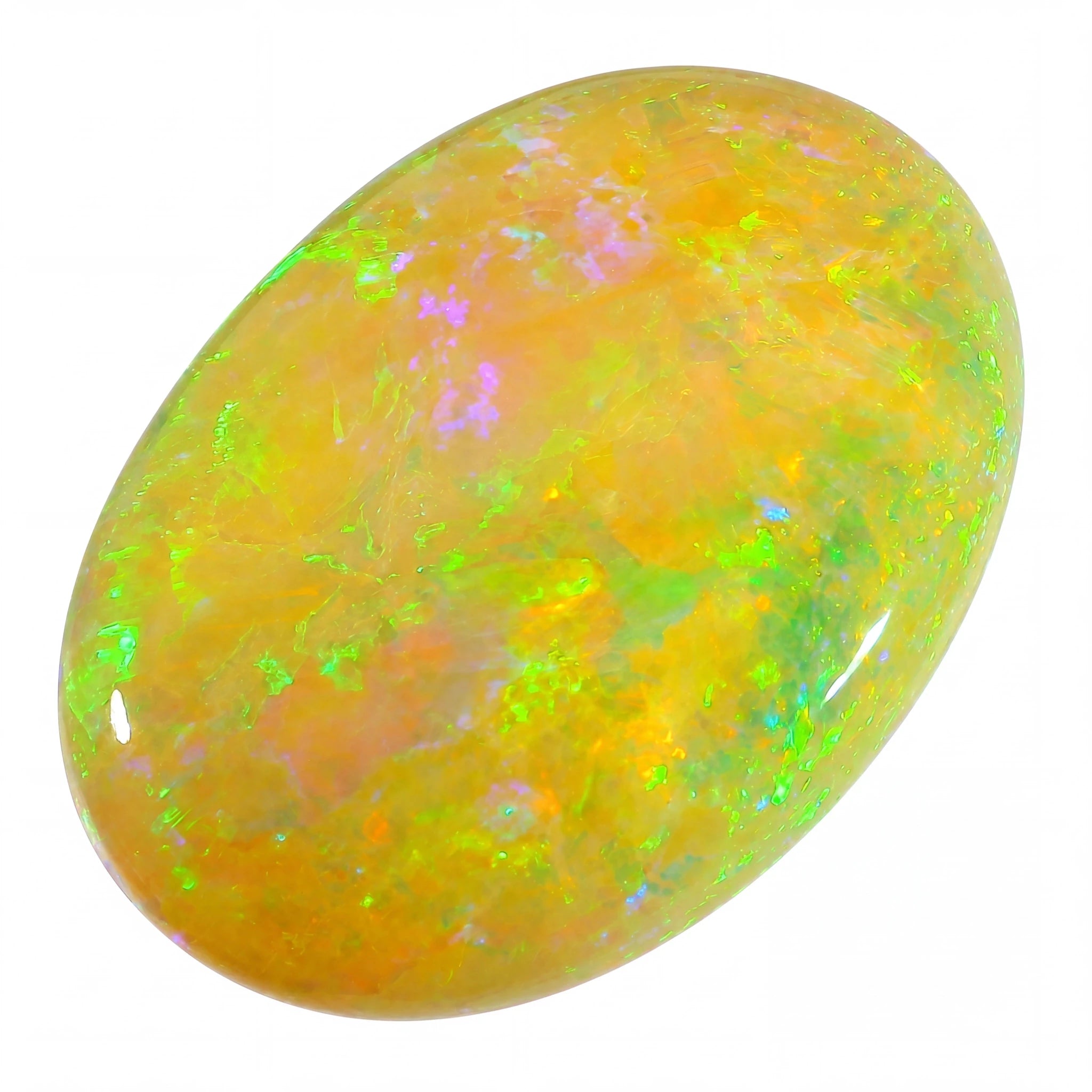 Opal stone with vibrant colours on a white background