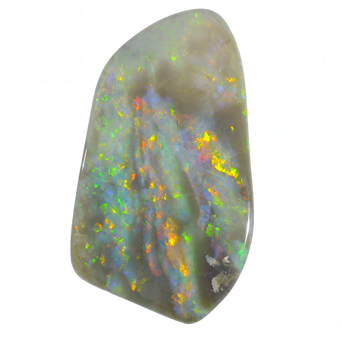 Multicoloured opal stone on a white background