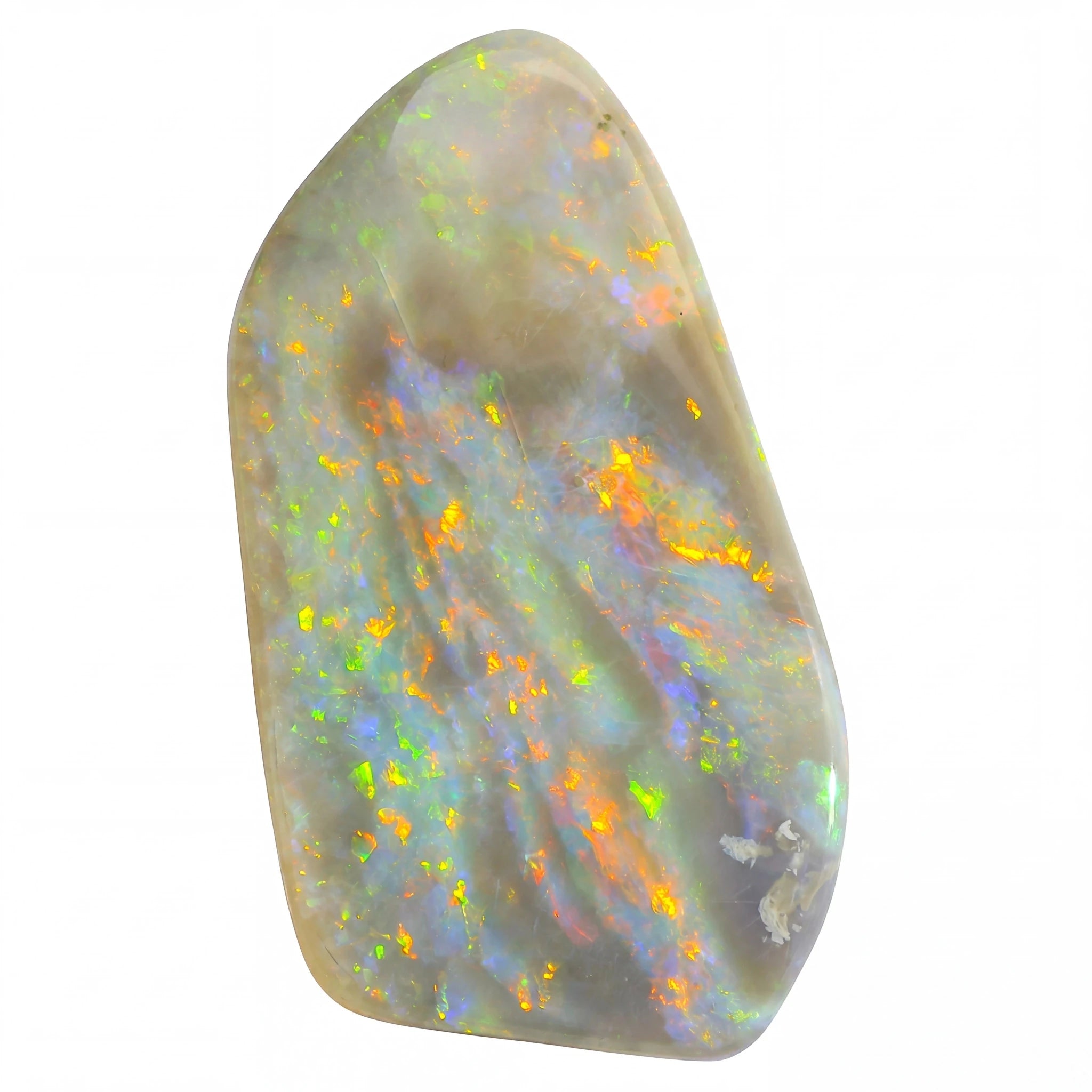 Multicoloured opal stone on a white background