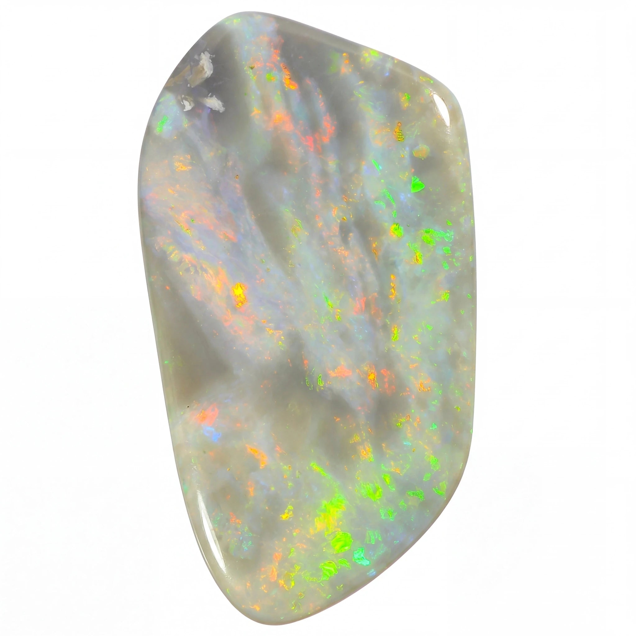 Multicoloured opal stone on a white background