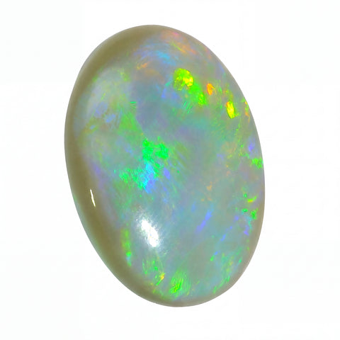 Multicoloured opal stone on a white background