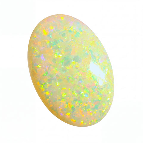 Multicoloured opal stone on a white background
