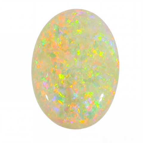 Multicoloured opal stone on a white background