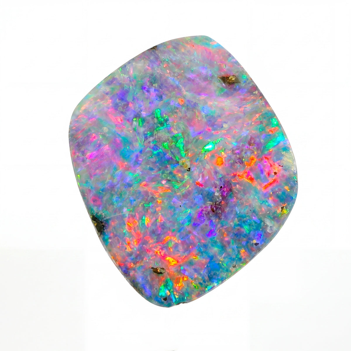 Multicoloured opal stone on a white background