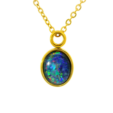 Triplet Opal Pendant in Gold Plated Stainless Steel - Multicolour