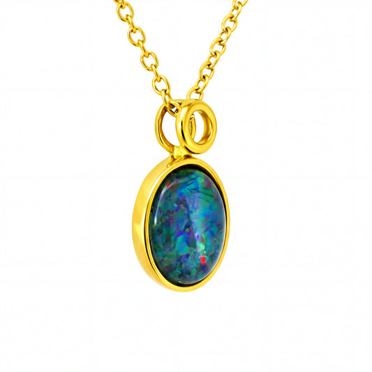 Triplet Opal Pendant in Gold Plated Stainless Steel - Multicolour