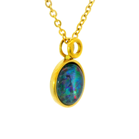 Triplet Opal Pendant in Gold Plated Stainless Steel - Multicolour