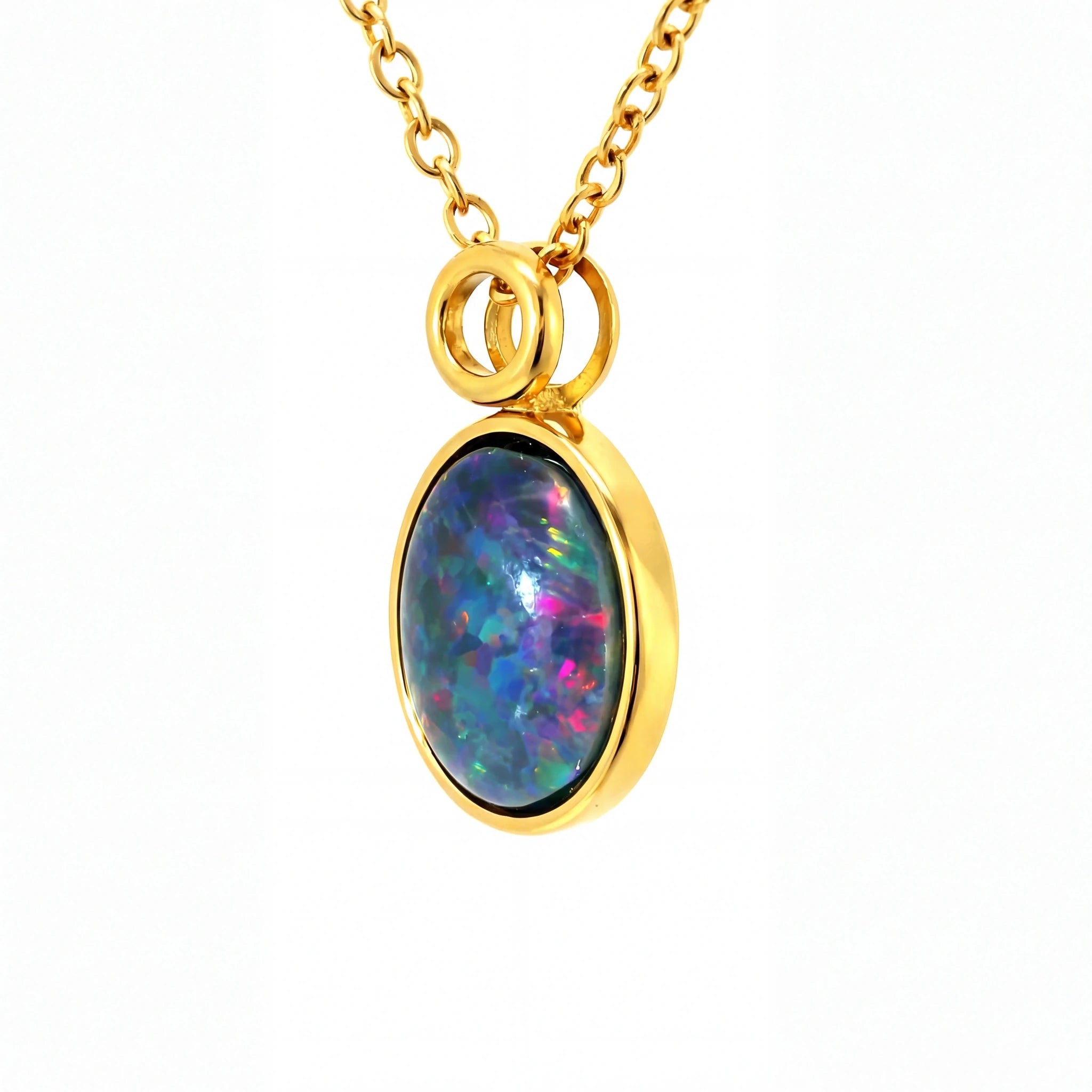 Triplet Opal Pendant in Gold Plated Stainless Steel - Multicolour - Australian Opal Cutters and Pearl Divers