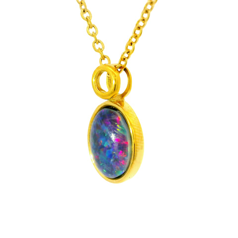 Triplet Opal Pendant in Gold Plated Stainless Steel - Multicolour