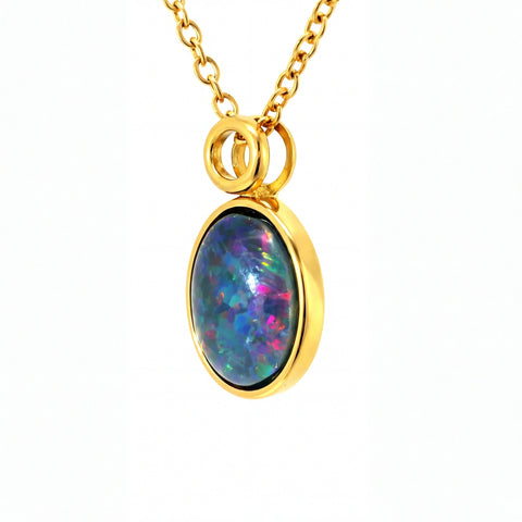 Triplet Opal Pendant in Gold Plated Stainless Steel - Multicolour - Australian Opal Cutters and Pearl Divers