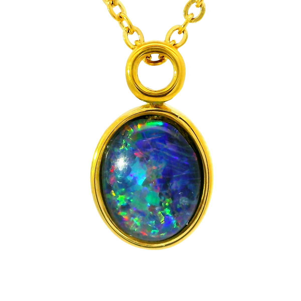 Triplet Opal Pendant in Gold Plated Stainless Steel - Multicolour
