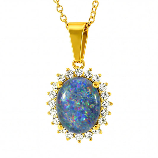 Triplet Opal Pendant set in Stainless Steel Gold Plated - Australian Opal Cutters and Pearl Divers