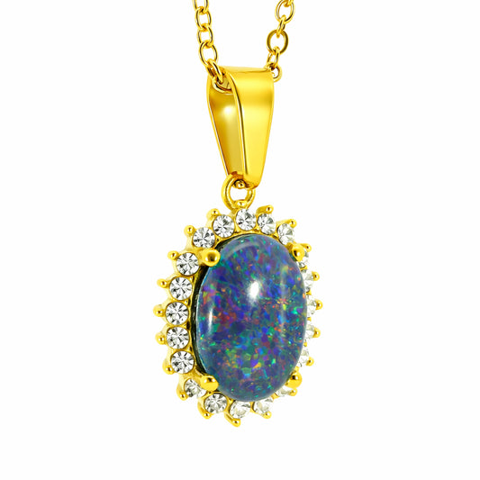 Triplet Opal Pendant set in Stainless Steel Gold Plated