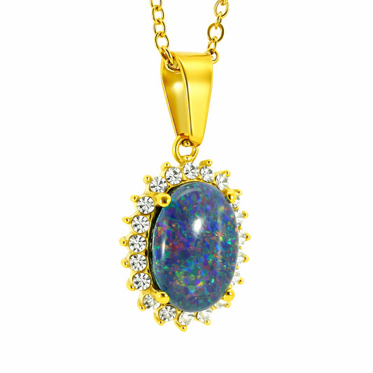 Triplet Opal Pendant set in Stainless Steel Gold Plated - Australian Opal Cutters and Pearl Divers