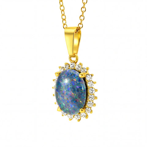 Triplet Opal Pendant set in Stainless Steel Gold Plated - Australian Opal Cutters and Pearl Divers
