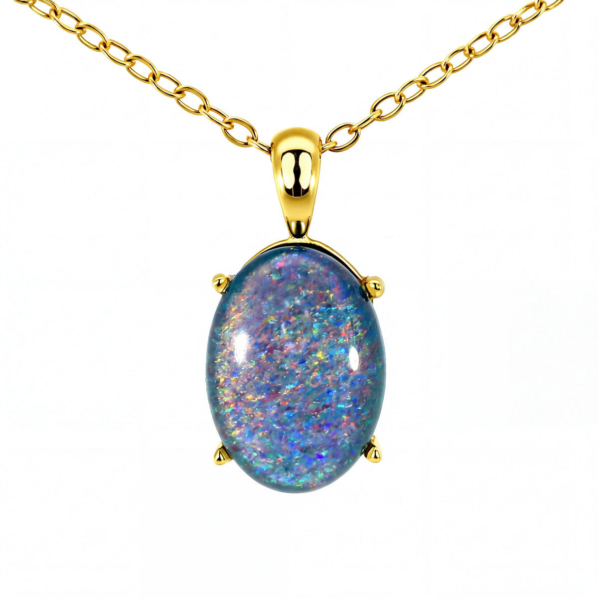 Triplet Opal Pendant in Gold Plated Stainless Steel - Multicolour