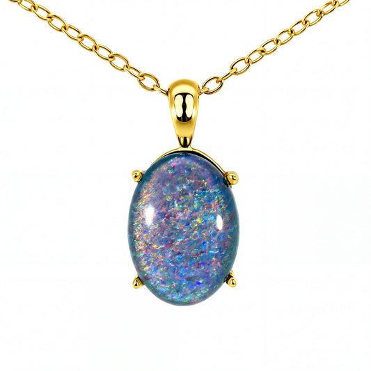 Triplet Opal Pendant in Gold Plated Stainless Steel - Multicolour