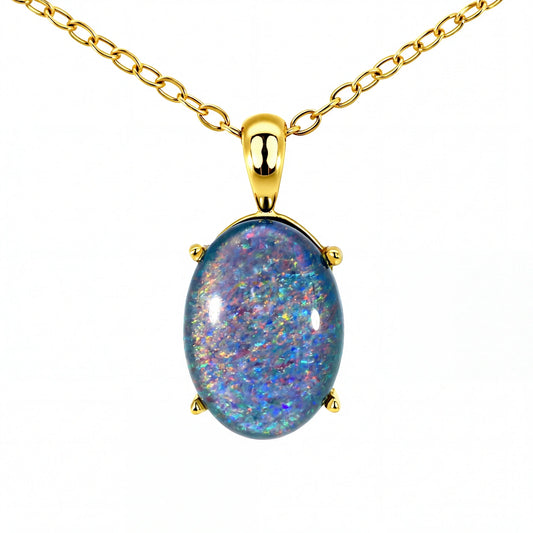 Triplet Opal Pendant in Gold Plated Stainless Steel - Multicolour - Australian Opal Cutters and Pearl Divers