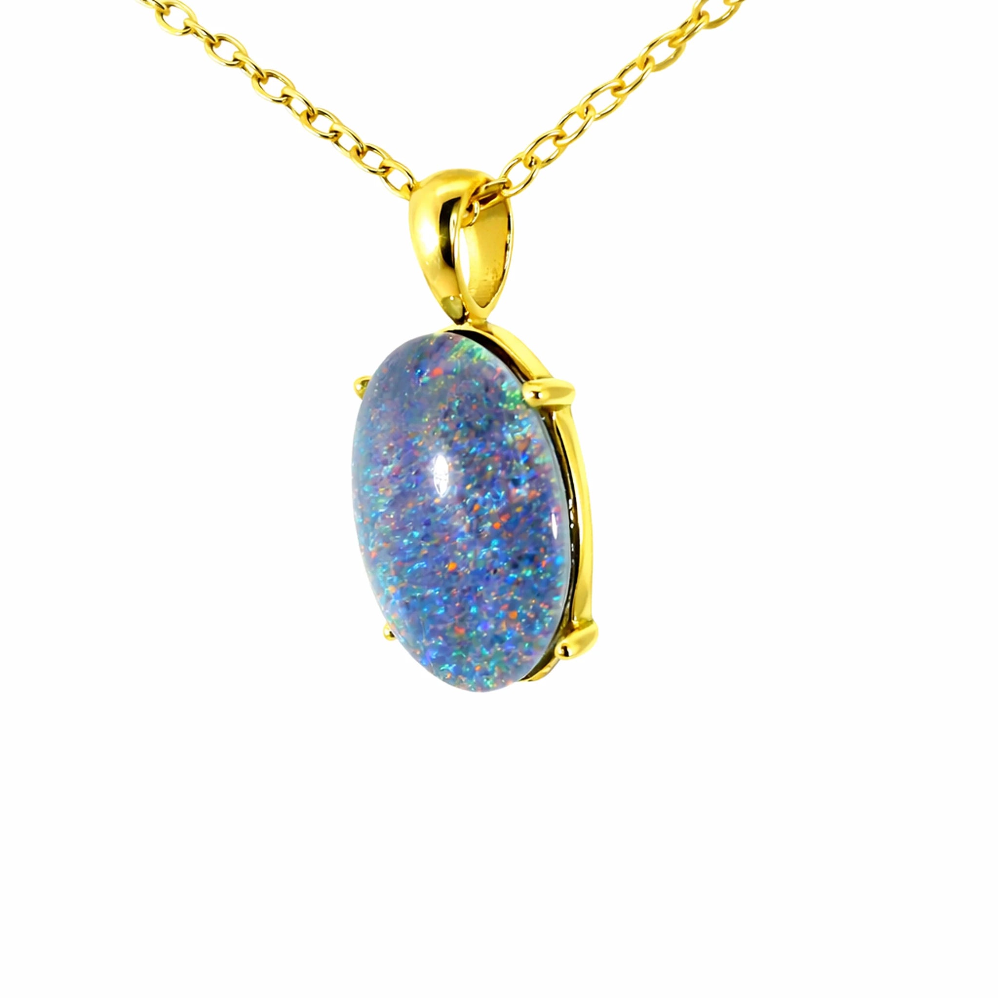 Triplet Opal Pendant in Gold Plated Stainless Steel - Multicolour - Australian Opal Cutters and Pearl Divers