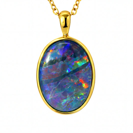 Triplet Opal Pendant in Gold Plated Stainless Steel - Multicolour